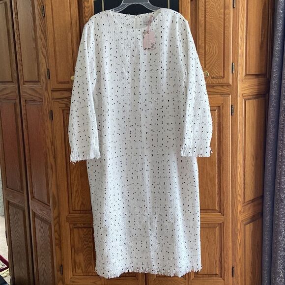 Dainty Jewell’s Winter Vogue White Long Sleeve Modest Tweed Dress with fringe - Picture 7 of 14